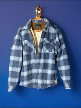 Jachs Men's Navy and Light Blue Plaid Sherpa Shirt Jacket